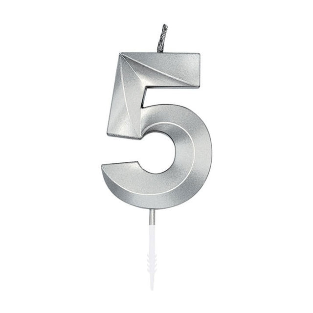 Świeca tortowa Globos 6cm metaliczna srebrna nr 5