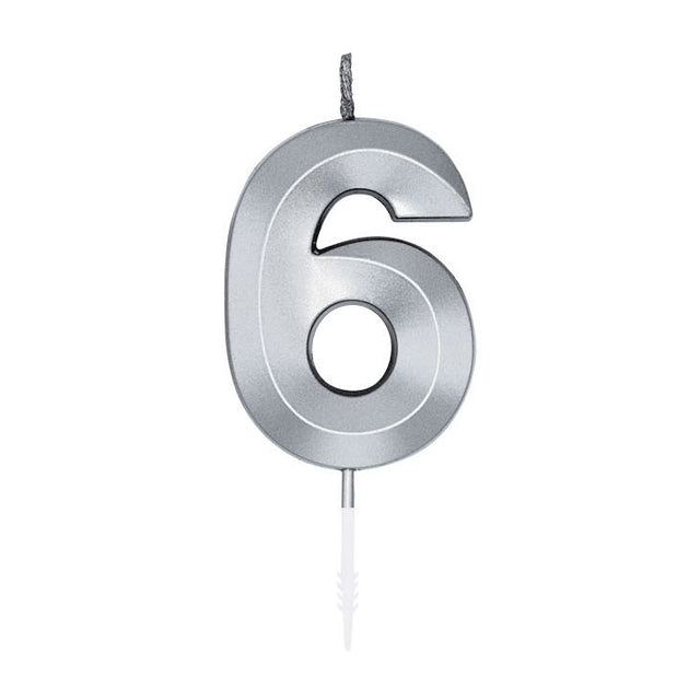 Świeca tortowa Globos 6cm metaliczna srebrna nr 6