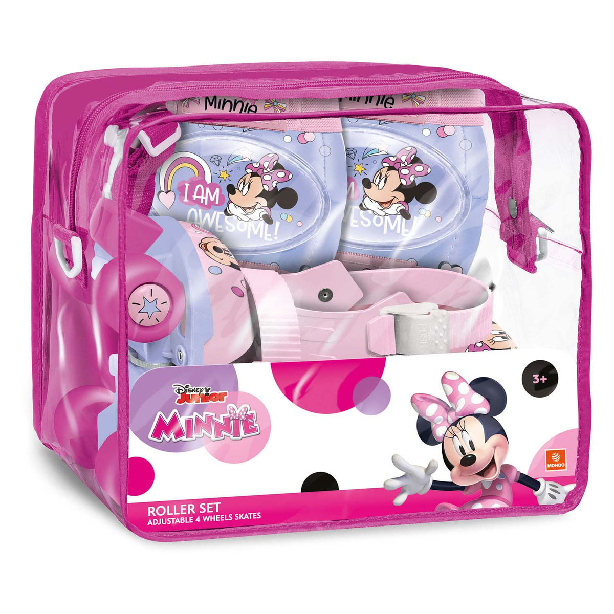 Wrotki Mondo Disney Minnie z zestawem ochronnym dla dzieci - regulowane, różowe.