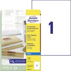 Etykiety do drukarek atramentowych avery j8567-25 210 x 297 mm przezroczyste z możliwością ponownego naklejenia