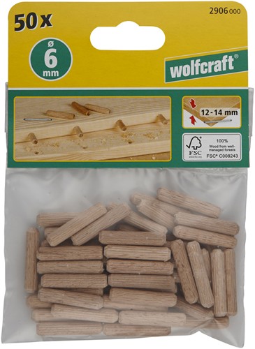 Drewniane kołki rowkowane Wolfcraft | Buche | ø6x30mm | 50 sztuk - 2906000