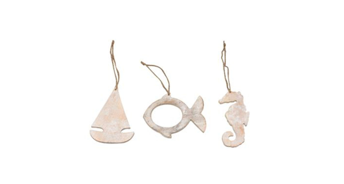 Mango wood hanger sea 20x16x1cm 3pc brown burned