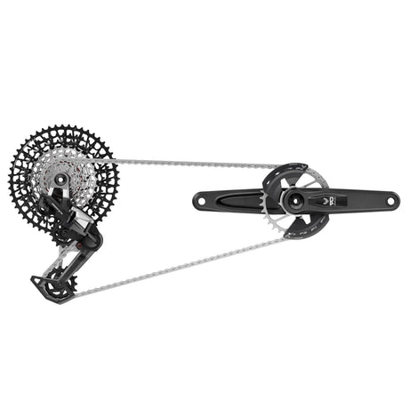 Grupa sprzętowa Sram eagle 90 dub t-type obejmująca: dźwignię zmiany biegów tylnej przerzutki, mechanizm korbowy, szerokość 175 mm, kaseta łańcucha Gx 10-52