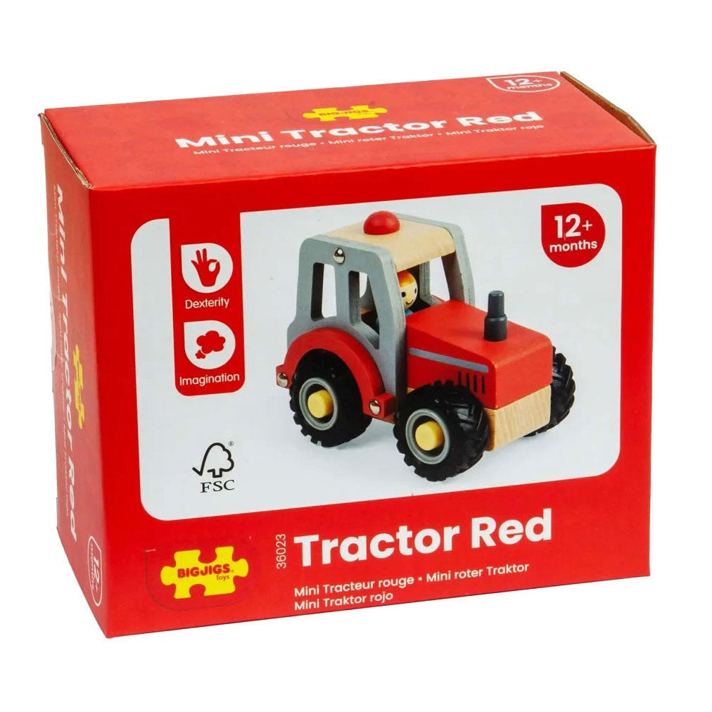 Drewniany czerwony traktor Bigjigs