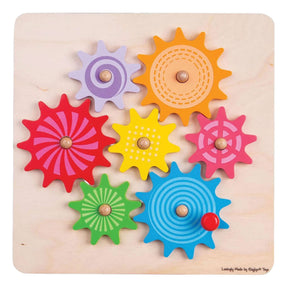 Puzzle z drewnianymi zębatkami Bigjigs - 7 elementów.