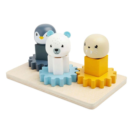 Puzzle z drewnianymi zębatkami Bigjigs Biegun Północny - 10 sztuk.