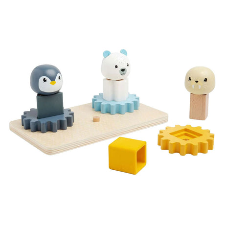 Puzzle z drewnianymi zębatkami Bigjigs Biegun Północny - 10 sztuk.