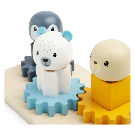 Puzzle z drewnianymi zębatkami Bigjigs Biegun Północny - 10 sztuk.