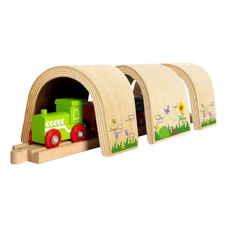 Drewniany tunel kolejowy Bigjigs - 3 części.