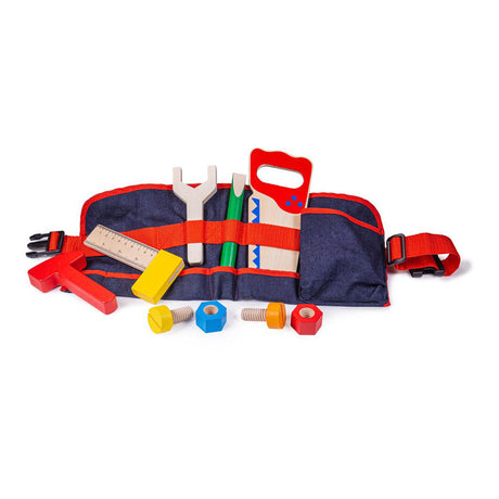 Bigjigs Toys czerwony pasek na narzędzia z drewnianymi narzędziami - bigjigs - z zapięciem na klips - 10 sztuk