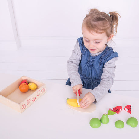 Bigjigs zabawki drewniane pudełko z owocami i rzepem - z nożem i deską - bigjigs - 18 szt.