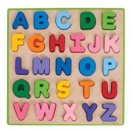 Drewniane puzzle z alfabetem Bigjigs, 26 elementów.