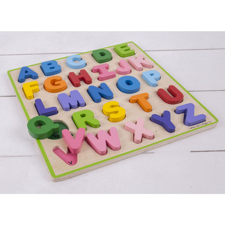 Drewniane puzzle z alfabetem Bigjigs, 26 elementów.