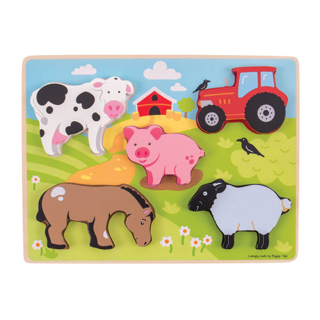Drewniane puzzle Bigjigs Farma, 5 sztuk.