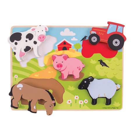 Drewniane puzzle Bigjigs Farma, 5 sztuk.