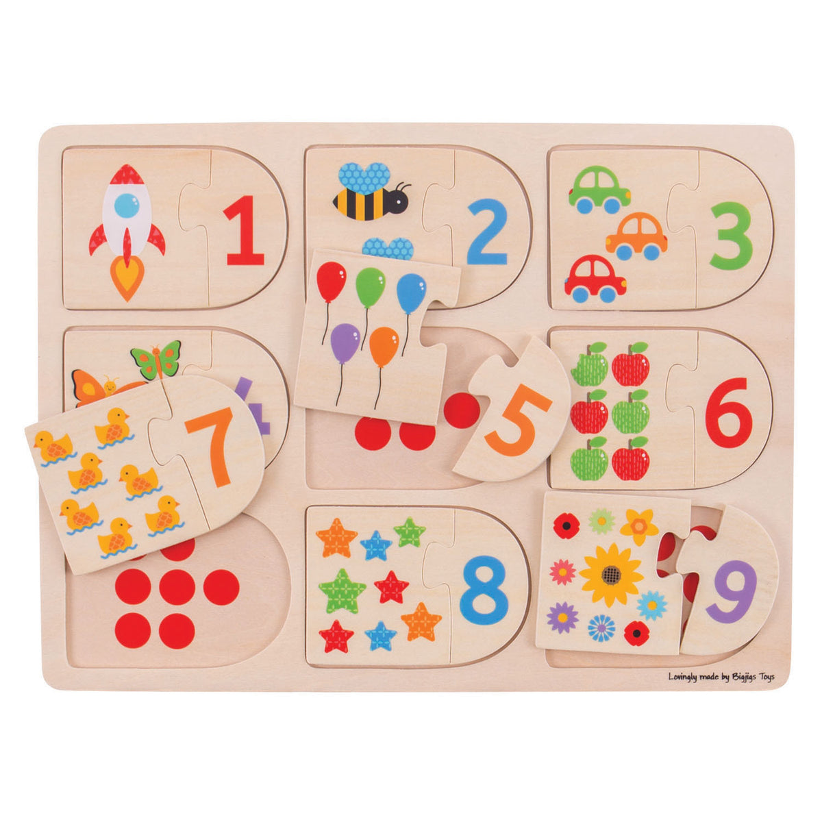 Bigjigs zabawki Bigjigs drewniane puzzle edukacyjne z cyframi, 18 elementów.
