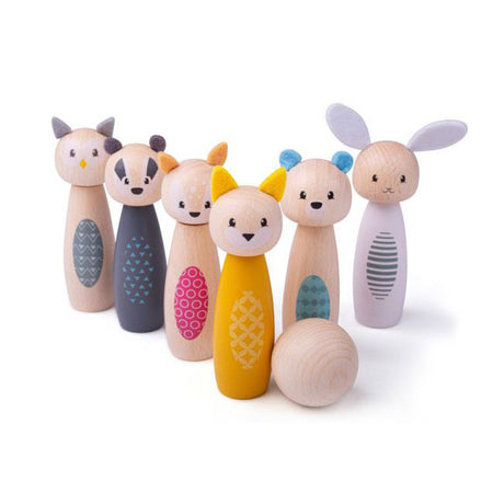 Simply Scandi Bigjigs Toys-gra w kręgle „zwierzęta leśne”-zabawki z drewna-drewniana gra w kręgle-7-częściowy