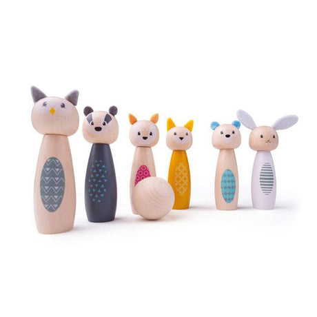 Simply Scandi Bigjigs Toys-gra w kręgle „zwierzęta leśne”-zabawki z drewna-drewniana gra w kręgle-7-częściowy