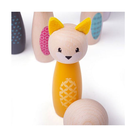 Simply Scandi Bigjigs Toys-gra w kręgle „zwierzęta leśne”-zabawki z drewna-drewniana gra w kręgle-7-częściowy
