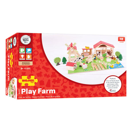 BigJigs Wooden Play Farm z akcesoriami, 48dlg.