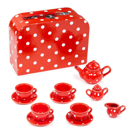 Porcelanowy serwis do herbaty Bigjigs w pudełku do przechowywania, 12 sztuk.