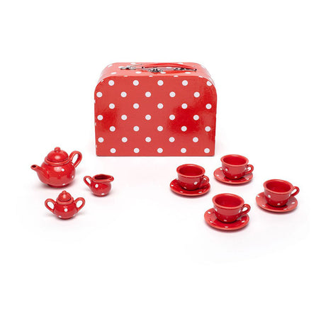 Porcelanowy serwis do herbaty Bigjigs w pudełku do przechowywania, 12 sztuk.