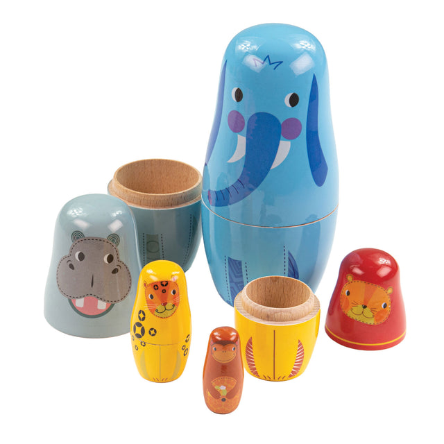 Tidlo Wooden Matryoshka Junglled Animals Stackable, 10dlg.