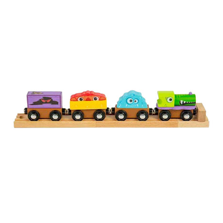 Bigjigs Monster Train bjt610 - drewniany pociąg zabawkowy z 3 wagonami
