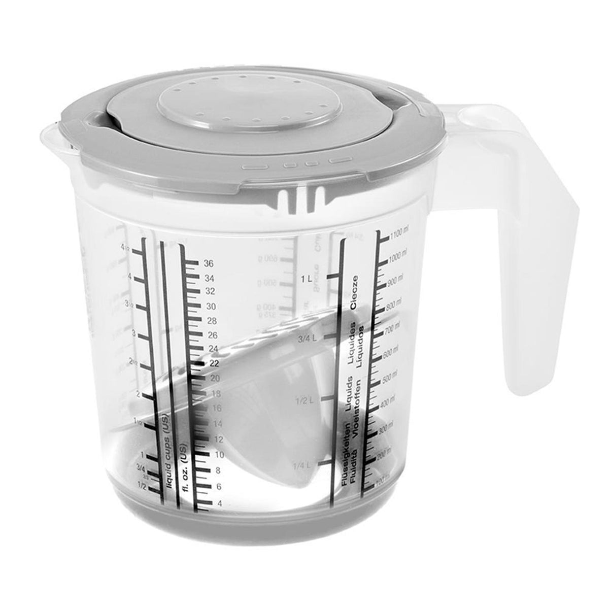 Plastikowa miarka Keeper antypoślizgowa 1l z pokrywką i wyciskarką do cytrusów ã˜14x15cm nordic grey