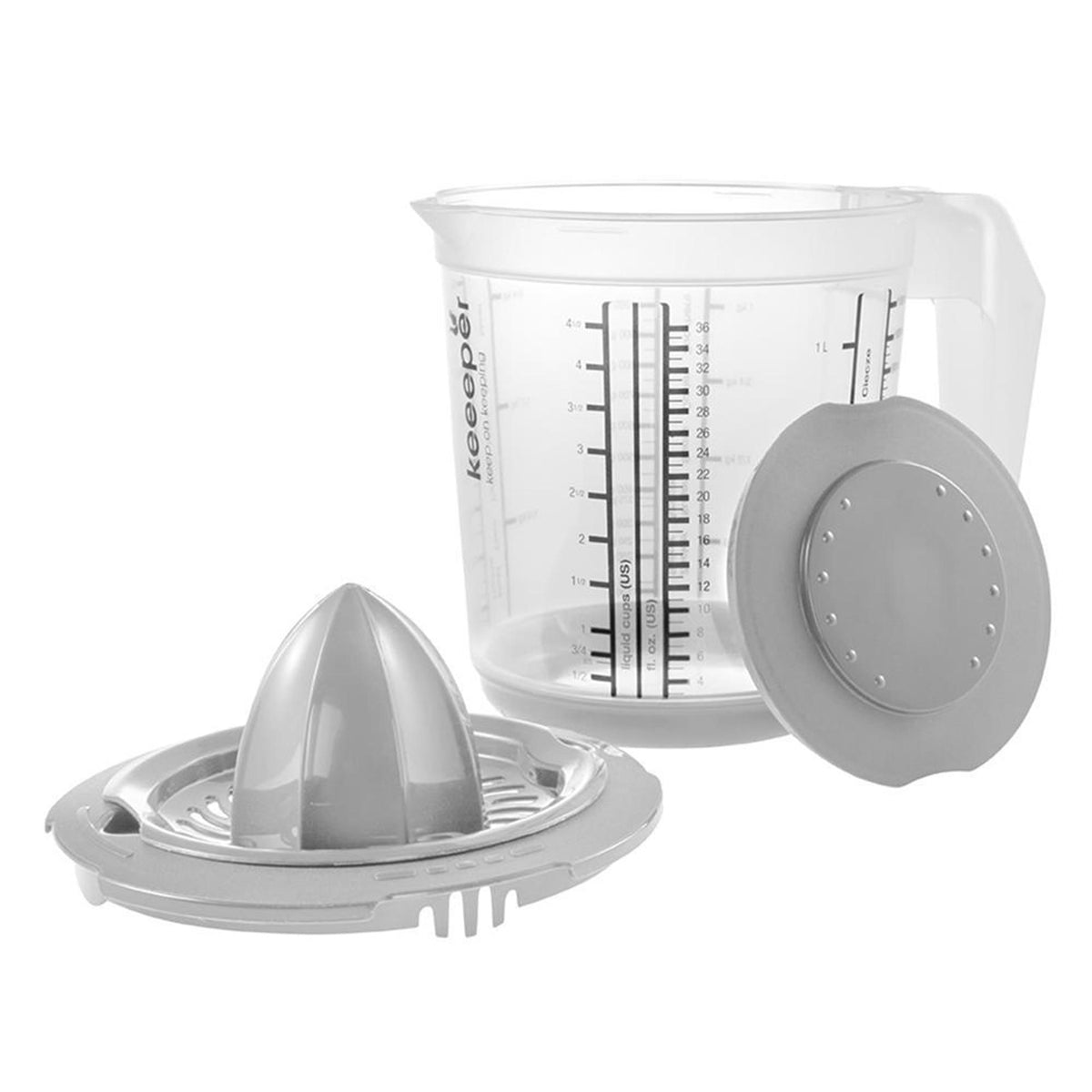 Plastikowa miarka Keeper antypoślizgowa 1l z pokrywką i wyciskarką do cytrusów ã˜14x15cm nordic grey