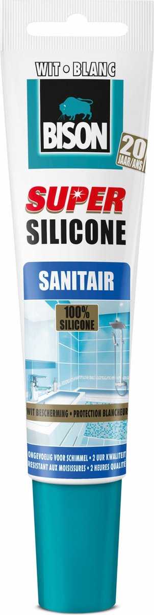 Bison super silikonowa tuba sanitarna biała 150 ml, wodoodporna silikonowa masa uszczelniająca, długotrwała ochrona koloru, niewrażliwa na pleśń, łatwa w obróbce