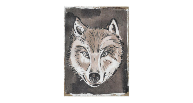 Linen wall art wolf 21x30x2.5cm multi