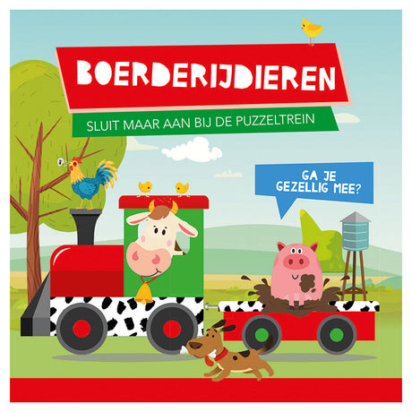 Książka o zwierzętach hodowlanych Usborne + pociąg do układania puzzli