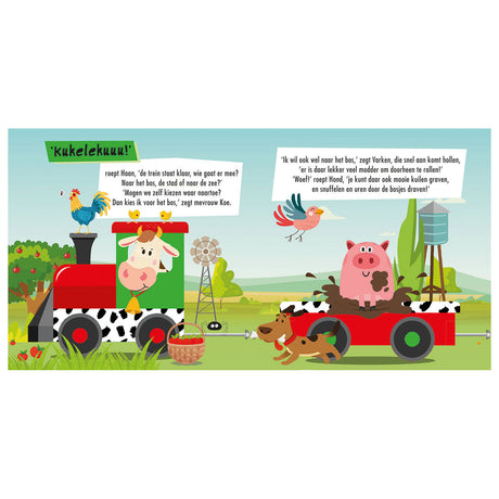 Książka o zwierzętach hodowlanych Usborne + pociąg do układania puzzli