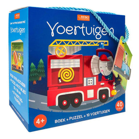 Książka wydawnictwa Rebo, puzzle + 10 figurek - pojazdy