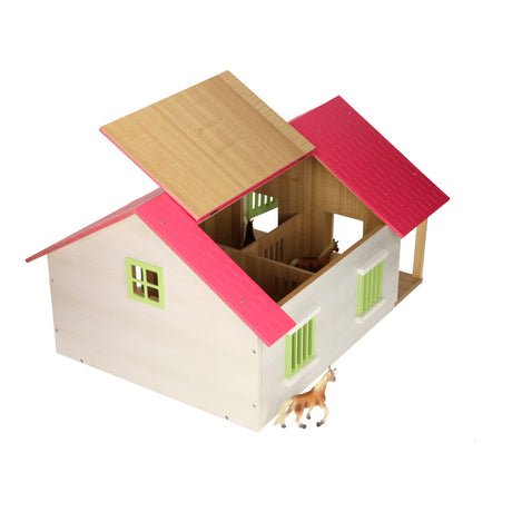 Stajnia dla dzieci Globe Horse, różowa, z 2 pudełkami i schowkiem, 1:24