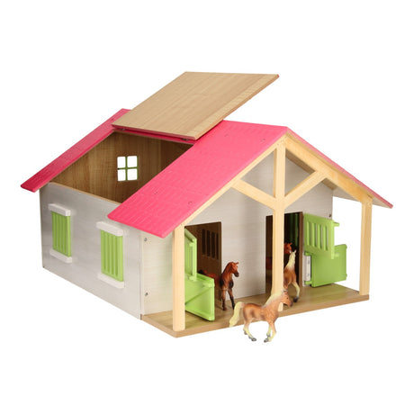 Stajnia dla dzieci Globe Horse, różowa, z 2 pudełkami i schowkiem, 1:24