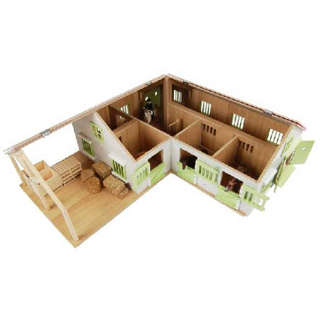 Narożna stajnia dla koni Globe z 3 pudełkami i schowkiem 1:24 68x77x27cm różowa (bez akcesoriów)