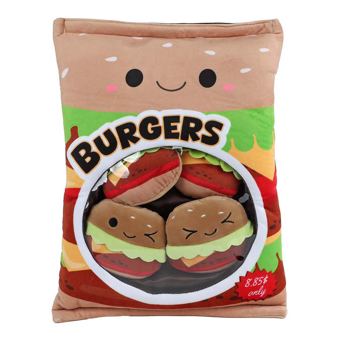Puszysta torba na menu z 4 pluszowymi hamburgerami - 40cm