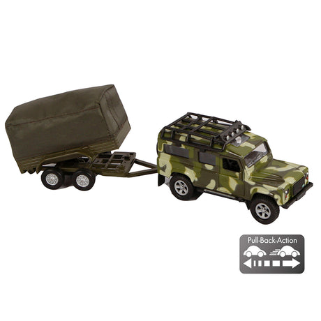Dziecięcy land rover z przyczepą, wojskowy odlew ciśnieniowy, średnica 27 cm