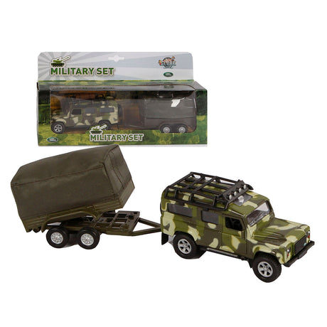 Dziecięcy land rover z przyczepą, wojskowy odlew ciśnieniowy, średnica 27 cm