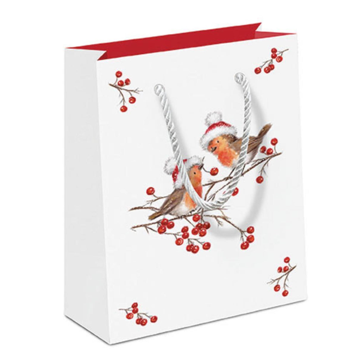 Torba na prezenty Ambiente Christmas Robins biała