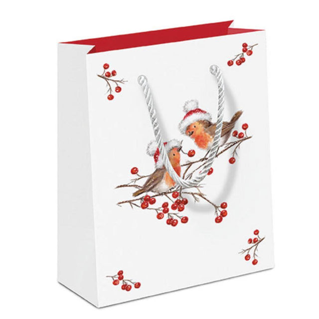 Torba na prezenty Ambiente Christmas Robins biała