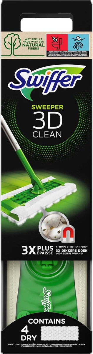 Zestaw startowy do czyszczenia podłóg Swiffer 3d clean - 1 wycieraczka do podłogi + 4 suche i 2 mokre chusteczki