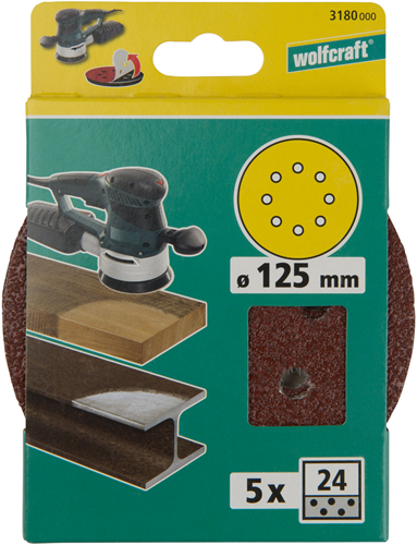 Samoprzylepne krążki szlifierskie Wolfcraft | k24 | perforowany | ø125mm | 5 sztuk - 3180000