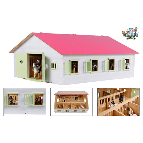 Stajnia dla dzieci Globe Horse, różowa, z 7 pudełkami, 1:24