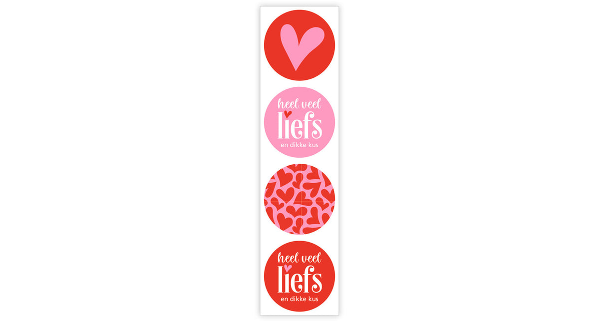 Rol 500 etiketten ''heel veel liefs'' ø35mm rood roze combi