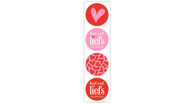 Rol 500 etiketten ''heel veel liefs'' ø35mm rood roze combi