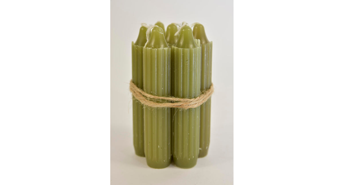 Set 7 pencil taper candle h. 11cm moss green