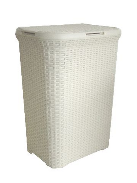 Pojemnik na pranie w stylu Curver z pokrywką w stylu rattanu 60 litrów kość słoniowa 45x34x62 cm
